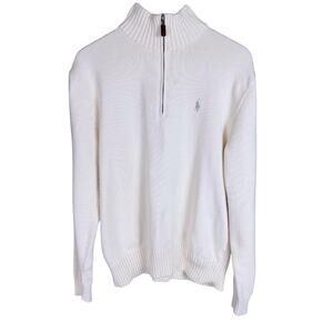 Mens's Polo Ralph Lauren Cream 100% Cotton Quarter Zip Knit Sweater - M